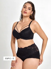Slumbrini Plus Size Black Sexy Underwire Bra, Supportive Full Coverage Lift Bra - Black - View 2