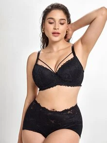 Slumbrini Plus Size Black Sexy Underwire Bra, Supportive Full Coverage Lift Bra - Black - View 4