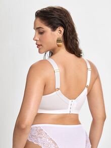 Slumbrini Plus Size Women Comfortable Wireless Lace Patchwork Bra - White - View 2