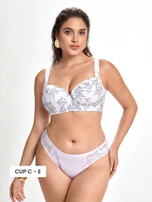 Slumbrini Bra Berkawat Motif Daun Ukuran Plus untuk Wanita - Memperindah Payudara, Mengangkat, Memberikan Dukungan Samping, Seksi & Nyaman, Modis & Serbaguna, Meningkatkan Kepercayaan Diri dengan Lekuk Tubuh - Putih - View 1