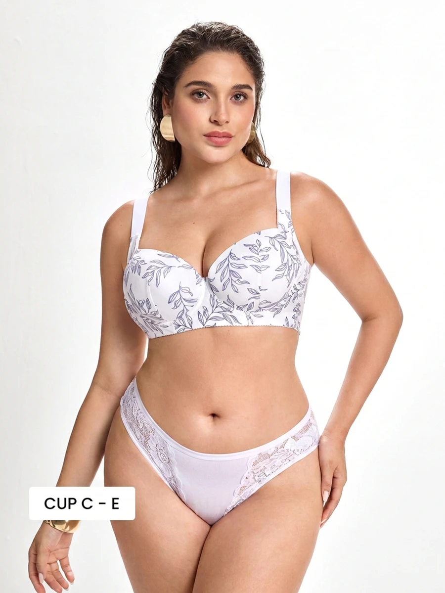 Slumbrini Bra Berkawat Motif Daun Ukuran Plus untuk Wanita - Memperindah Payudara, Mengangkat, Memberikan Dukungan Samping, Seksi & Nyaman, Modis & Serbaguna, Meningkatkan Kepercayaan Diri dengan Lekuk Tubuh - Putih - View 1