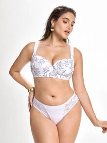 Slumbrini Bra Berkawat Motif Daun Ukuran Plus untuk Wanita - Memperindah Payudara, Mengangkat, Memberikan Dukungan Samping, Seksi & Nyaman, Modis & Serbaguna, Meningkatkan Kepercayaan Diri dengan Lekuk Tubuh - Putih - View 5