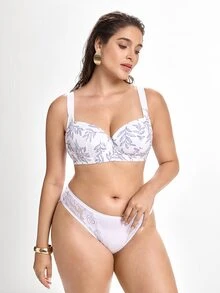 Slumbrini Bra Berkawat Motif Daun Ukuran Plus untuk Wanita - Memperindah Payudara, Mengangkat, Memberikan Dukungan Samping, Seksi & Nyaman, Modis & Serbaguna, Meningkatkan Kepercayaan Diri dengan Lekuk Tubuh - Putih - View 4