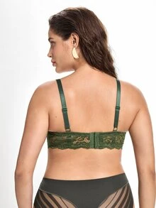 Slumbrini MIMILEMON Green Plus Size Women's Lace Underwire Seamless Lingerie Bra With Full Coverage, Wire-Free Support, Breathable, Daily Wear Seamless Lingerie Bra, Lift - Green - View 2