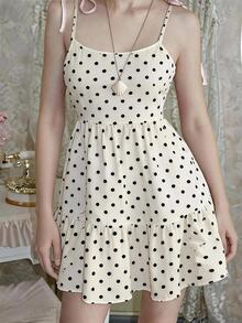 ROMWE Y2K Polka Dot Korean Style Cute Spaghetti Strap Women's Dress - White - View 5