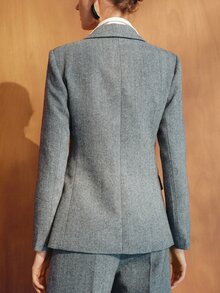 MOTF PREMIUM BLAZER WANITA MOTIF TULANG IKAN DENGAN KERAH PUNCAK KONTRAS - Hitam dan Putih - View 7