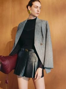 MOTF PREMIUM BLAZER WANITA MOTIF TULANG IKAN DENGAN KERAH PUNCAK KONTRAS - Hitam dan Putih - View 8