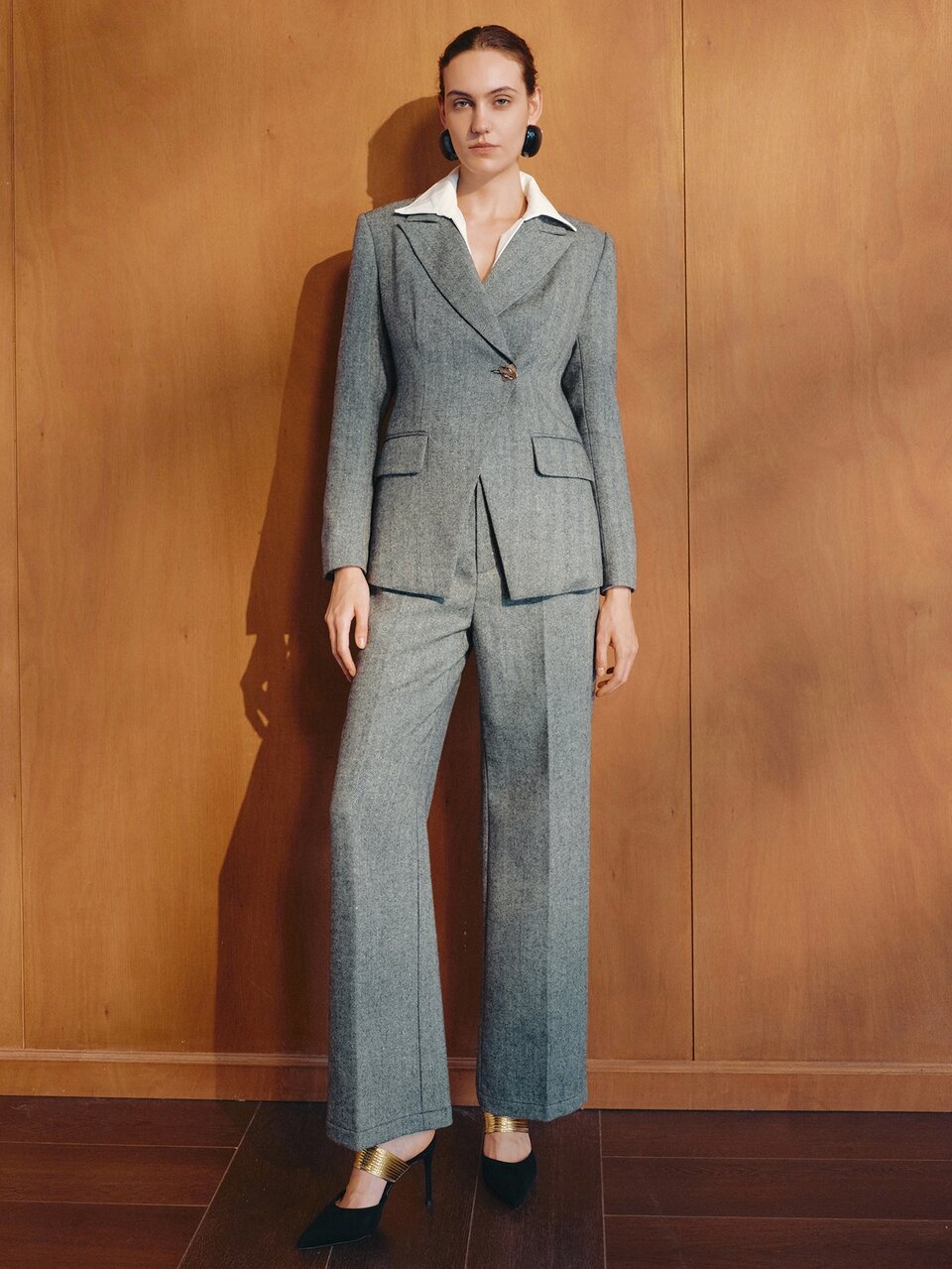 MOTF Pantalones rectos elegantes con estampado de espiga para ir al trabajo