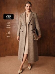 MOTF PREMIUM PLUS SIZE WOMEN'S AUTUMN/WINTER NEW WOOL WIDE SHOULDER DOUBLE-BREASTED OVERCOAT - Brown - View 1