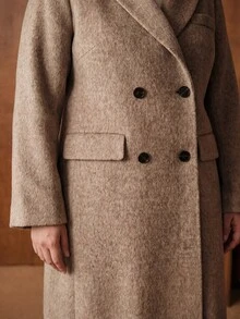 MOTF PREMIUM PLUS SIZE WOMEN'S AUTUMN/WINTER NEW WOOL WIDE SHOULDER DOUBLE-BREASTED OVERCOAT - Brown - View 3