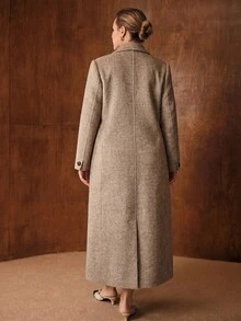 MOTF PREMIUM PLUS SIZE WOMEN'S AUTUMN/WINTER NEW WOOL WIDE SHOULDER DOUBLE-BREASTED OVERCOAT - Brown - View 4