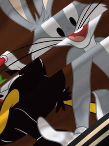 LOONEY TUNES X SHEIN 男童休闲日常通勤可爱卡通字母印花撞色落肩宽松套头卫衣，秋/春季款 - 白色 - 查看 6
