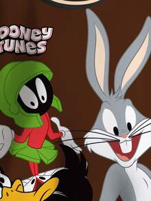 LOONEY TUNES X SHEIN 男童休闲日常通勤可爱卡通字母印花撞色落肩宽松套头卫衣，秋/春季款 - 白色 - 查看 5
