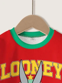 LOONEY TUNES X SHEIN 小男孩卡通印花長袖運動衫 - 白色 - 查看 3