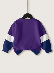 LOONEY TUNES X SHEIN 小男孩圓領撞色字母卡通印花休閒百搭日常穿搭運動衫 - 白色 - 查看 2