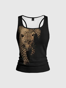 ROMWE Grunge Punk Women's Animal Print Casual Daily Wear Top - Black - View 3