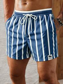 Manfinity KASUA Men's Contrast Color Striped Beach Shorts - Dusty Blue - View 4