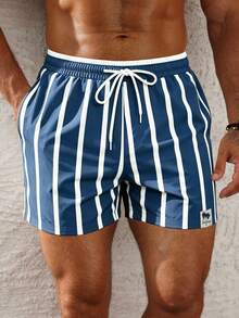 Manfinity KASUA Men's Contrast Color Striped Beach Shorts - Dusty Blue - View 1