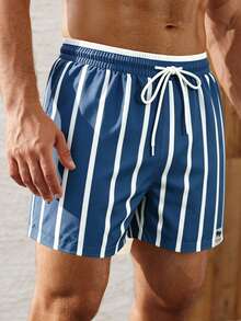 Manfinity KASUA Men's Contrast Color Striped Beach Shorts - Dusty Blue - View 6