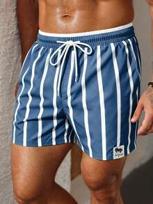 Manfinity KASUA Men's Contrast Color Striped Beach Shorts - Dusty Blue - View 5