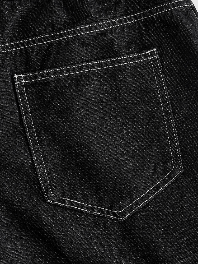 ROMWE MEN Jeans de mezclilla de corte holgado para hombre con decoración de botones metálicos - Negro - Añade 9