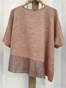 Linhara Spring/Summer Fashion Casual Resort Wear Simple Plus Size Crew Neck Solid Color Women's Shirt Plus Size Women's Beach Top - Pink - View 2
