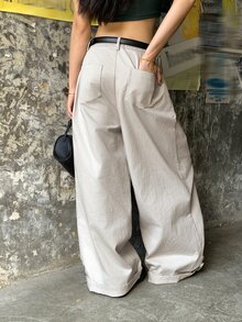 Dazy Tall Celana Panjang Kasual Wanita Model Lurus Longgar untuk Musim Gugur - Light Grey - View 5