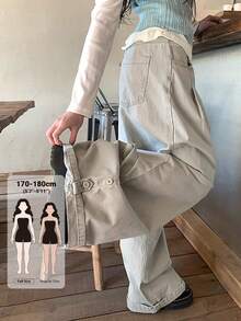 Dazy Tall Celana Panjang Kasual Wanita Model Lurus Longgar untuk Musim Gugur - Light Grey - View 1
