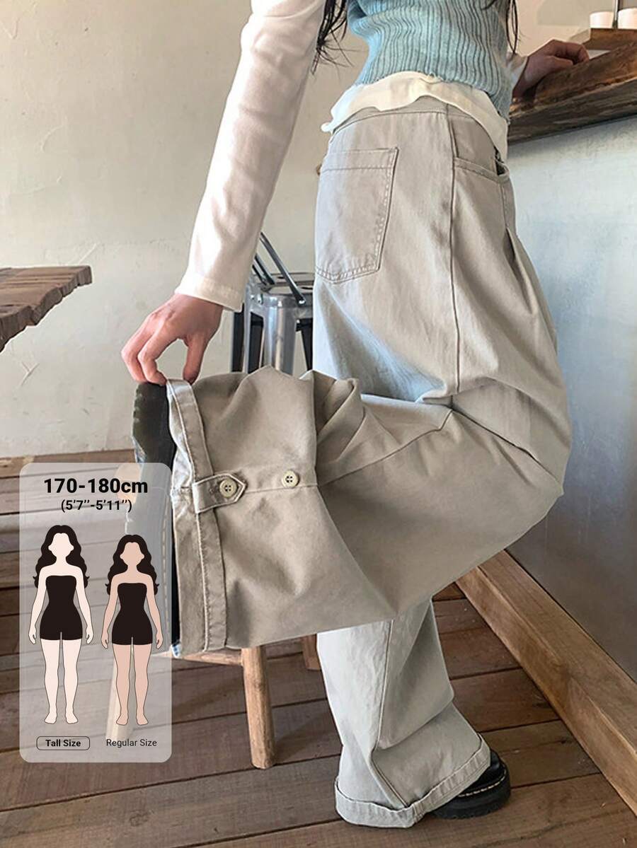 Dazy Tall Celana Panjang Kasual Wanita Model Lurus Longgar untuk Musim Gugur - Light Grey - View 1