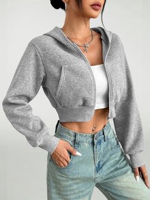 Vivamere Y2K拉鍊短版連帽外套 秋冬款 小碼女款休閒 - 灰色 - 查看 8