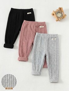 SHEIN Babygirl Cute Casual Versatile Minimalist Solid Color Elastic Waist Long Pants 3pcs Set - Multicolor - View 5