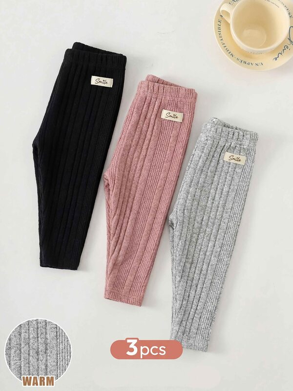 SHEIN Babygirl Cute Casual Versatile Minimalist Solid Color Elastic Waist Long Pants 3pcs Set