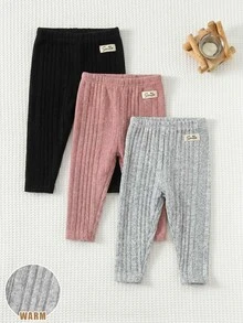 SHEIN Babygirl Cute Casual Versatile Minimalist Solid Color Elastic Waist Long Pants 3pcs Set - Multicolor - View 4