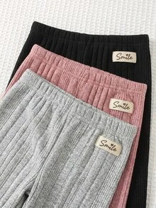 SHEIN Babygirl Cute Casual Versatile Minimalist Solid Color Elastic Waist Long Pants 3pcs Set - Multicolor - View 3