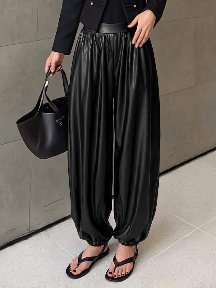 Lavishia Women's Spring/Summer Fashion Casual Balloon Pants, Comfortable Versatile Coffee Color Long Pants - Black - View 3