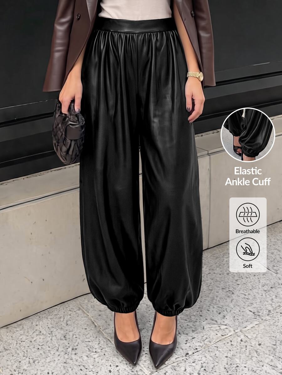 Lavishia Women's Spring/Summer Fashion Casual Balloon Pants, Comfortable Versatile Coffee Color Long Pants - Black - View 1