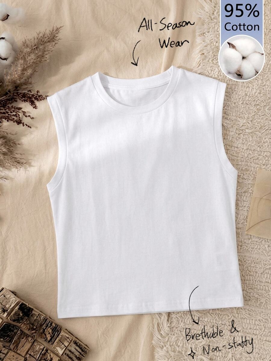 Tseoso 95% Cotton Solid Tank Top For Women,All White Summer Casual Occasion Breathable Retro Y2K Streetwear Rave Top,Perfect For Spring,Club,Gym & Daily Wear - Multicolor - View 1