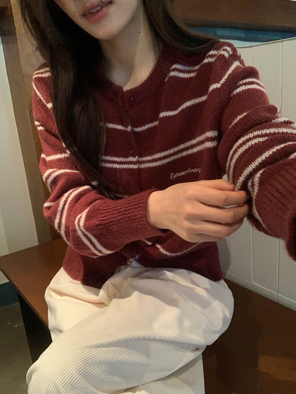 Women's Long Sleeve Striped Korean Style Cardigan Fall