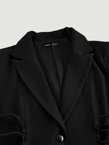 SHEIN MOD Conjunto de chaqueta y pantalones con decoración de cordones estilo vintage - Negro - Ver 4