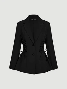 SHEIN MOD Conjunto de chaqueta y pantalones con decoración de cordones estilo vintage - Negro - Ver 8