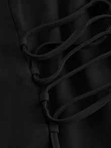 SHEIN MOD Conjunto de chaqueta y pantalones con decoración de cordones estilo vintage - Negro - Ver 3