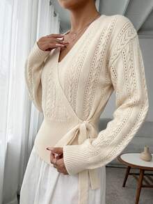 SHEIN PariChic Women Cardigans Brunch Diner Beige Autumn French Elegant - Apricot - View 6