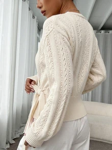 SHEIN PariChic Women Cardigans Brunch Diner Beige Autumn French Elegant - Apricot - View 2