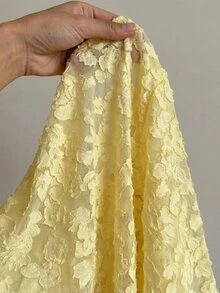 SHEIN EZwear 女款黃色優雅夏季茶會提花針織露肩上衣，極簡多巴胺色調紋理休閒針織上衣，適合派對、度假 - 黃色 - 查看 7