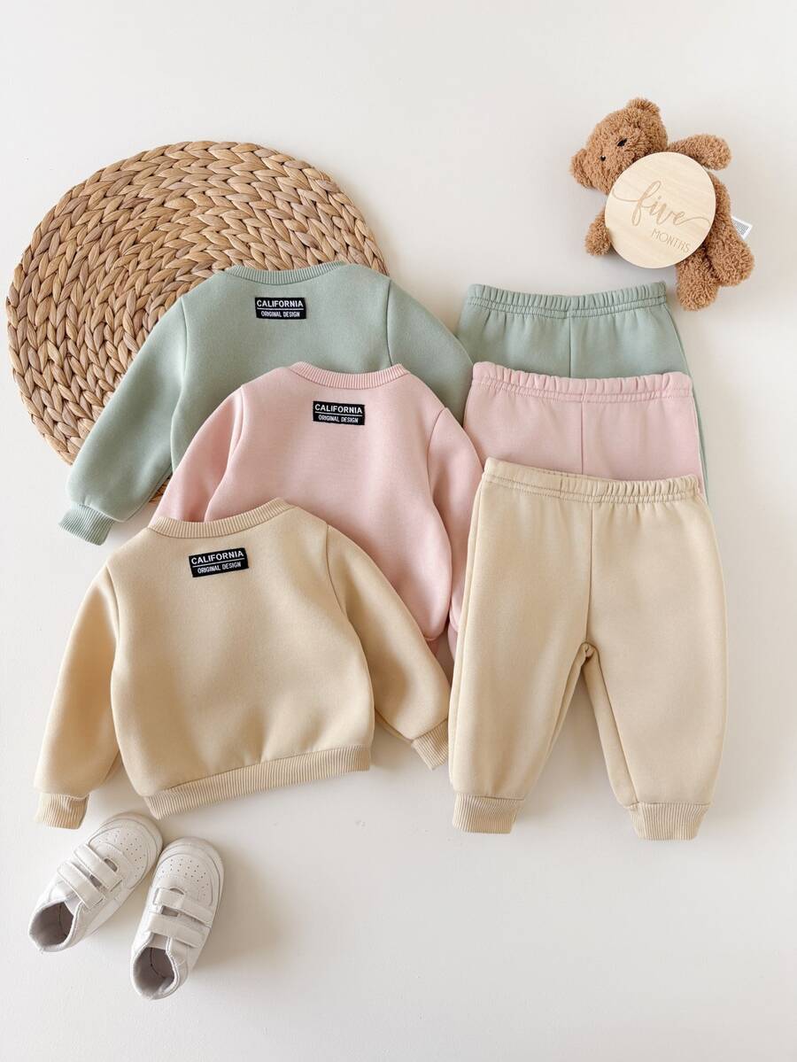 6-Piece Set Of Newborn Casual And Simple Round-Neck Sweatshirts And Trousers With Patch Decorations And Grab Material. A Cost-Effective Multi-Piece Set Suitable For Birthday Parties, Evening Parties, Performances, Weddings, Baptisms, And Opening Ceremonies. Suitable For Christmas And Holidays. Suitable For Daily Use, Suitable For School, Suitable For Travel, And Suitable For Autumn And Winter. - Multicolor - View 1