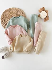 6-Piece Set Of Newborn Casual And Simple Round-Neck Sweatshirts And Trousers With Patch Decorations And Grab Material. A Cost-Effective Multi-Piece Set Suitable For Birthday Parties, Evening Parties, Performances, Weddings, Baptisms, And Opening Ceremonies. Suitable For Christmas And Holidays. Suitable For Daily Use, Suitable For School, Suitable For Travel, And Suitable For Autumn And Winter. - Multicolor - View 2