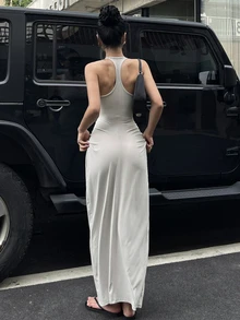 DAZY Women's V-Neck Bodycon Long Wrap Dress - Grey - View 3