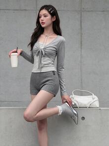 K-Vae Summer Marled Knit Biker Shorts - Grey - View 3