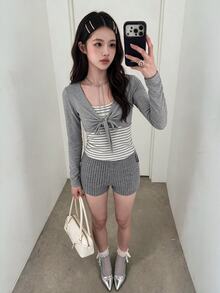 K-Vae Summer Marled Knit Biker Shorts - Grey - View 6