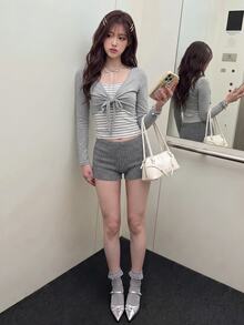 K-Vae Summer Marled Knit Biker Shorts - Grey - View 8